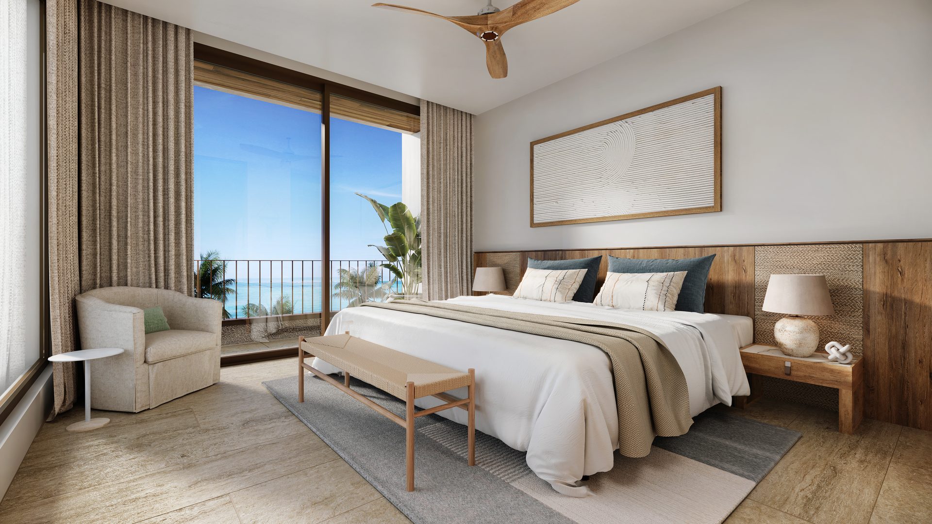 Penthouse master bedroom with ocean view