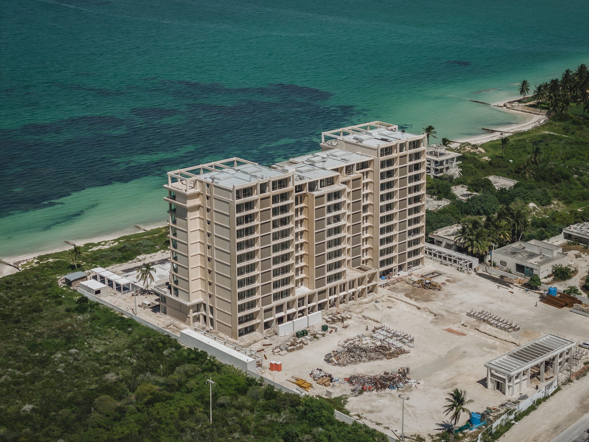 Boga Beach — construction progress aerial (Oct 2025)